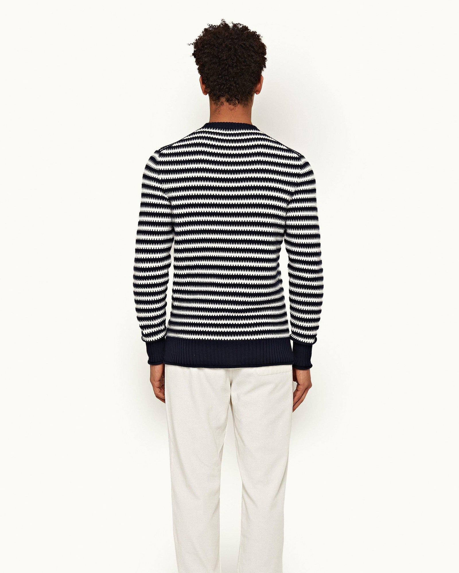 Ned Stripe Navy/White Sand Stripe Organic Cotton Jumper | Navy/White Sand