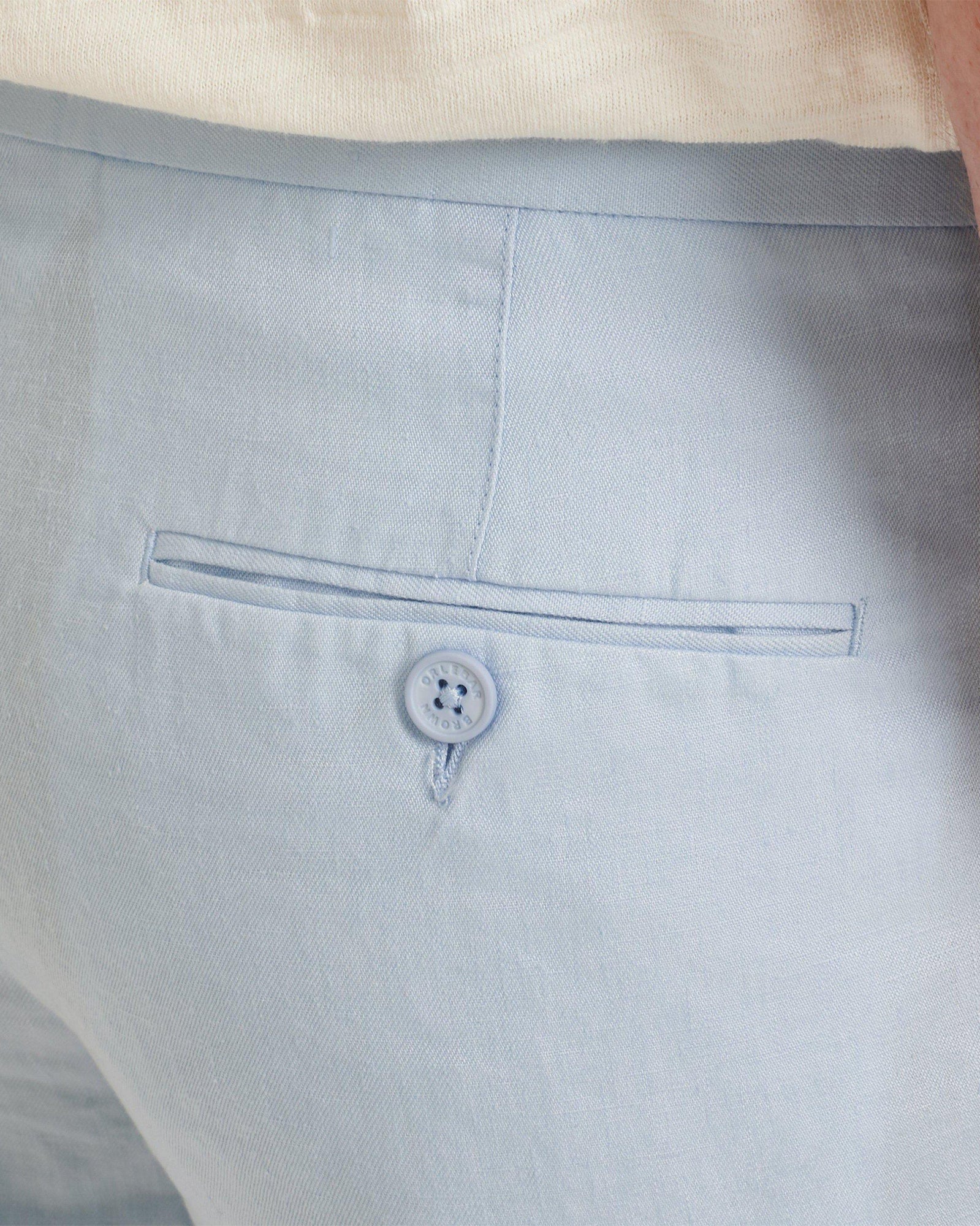 Norwich Linen Ice Blue Tailored Fit O.B Stripe Linen Shorts | Ice Blue