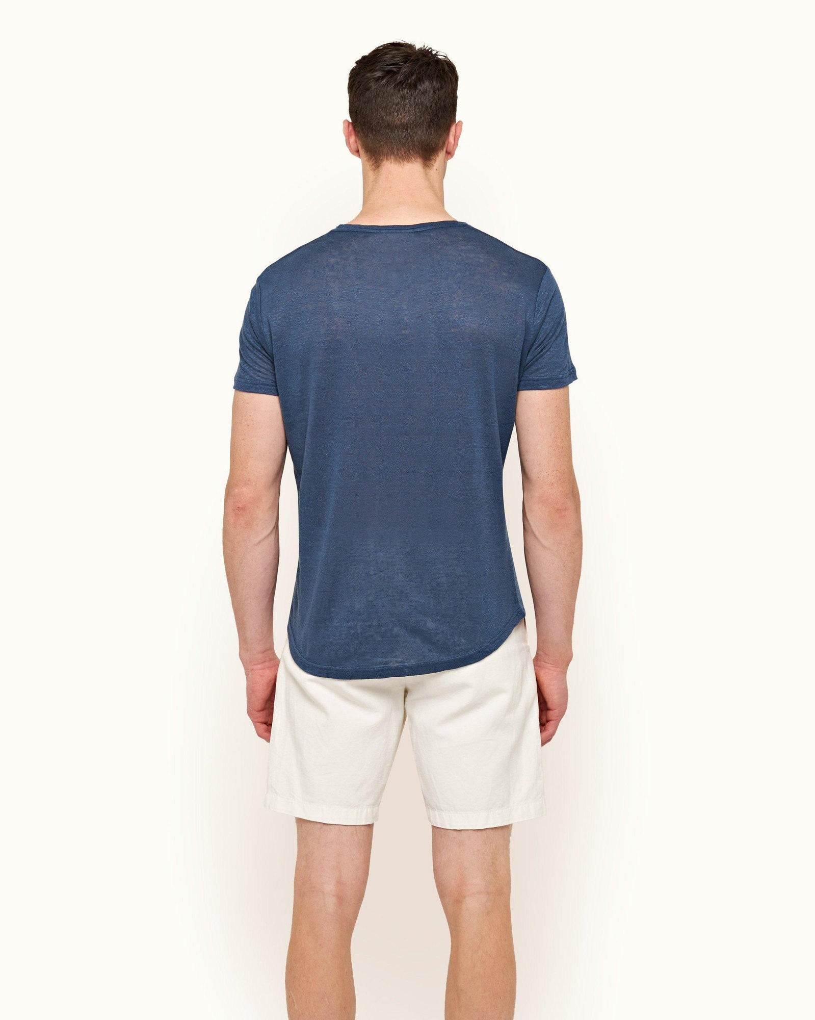 Ob-T Linen Classic Blue Tailored Fit Crew Neck Linen T-shirt | Classic Blue