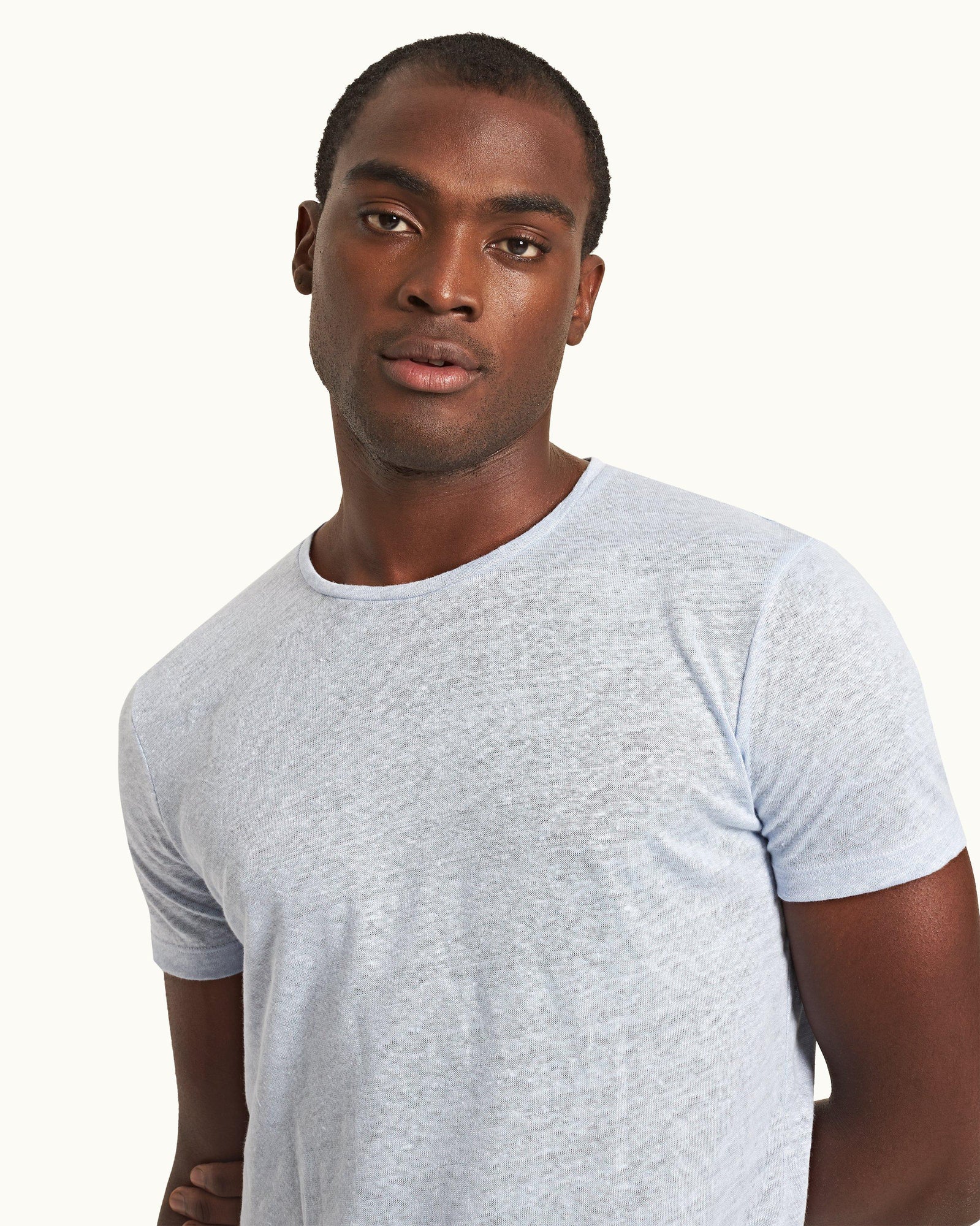 Ob-T Linen Crew Neck Linen T-shirt In Soft Blue | Soft Blue