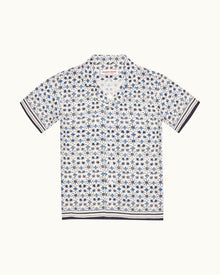 Kids | Fiore Print Capri Collar Linen Blend Shirt In Cashew Colour | Cashew