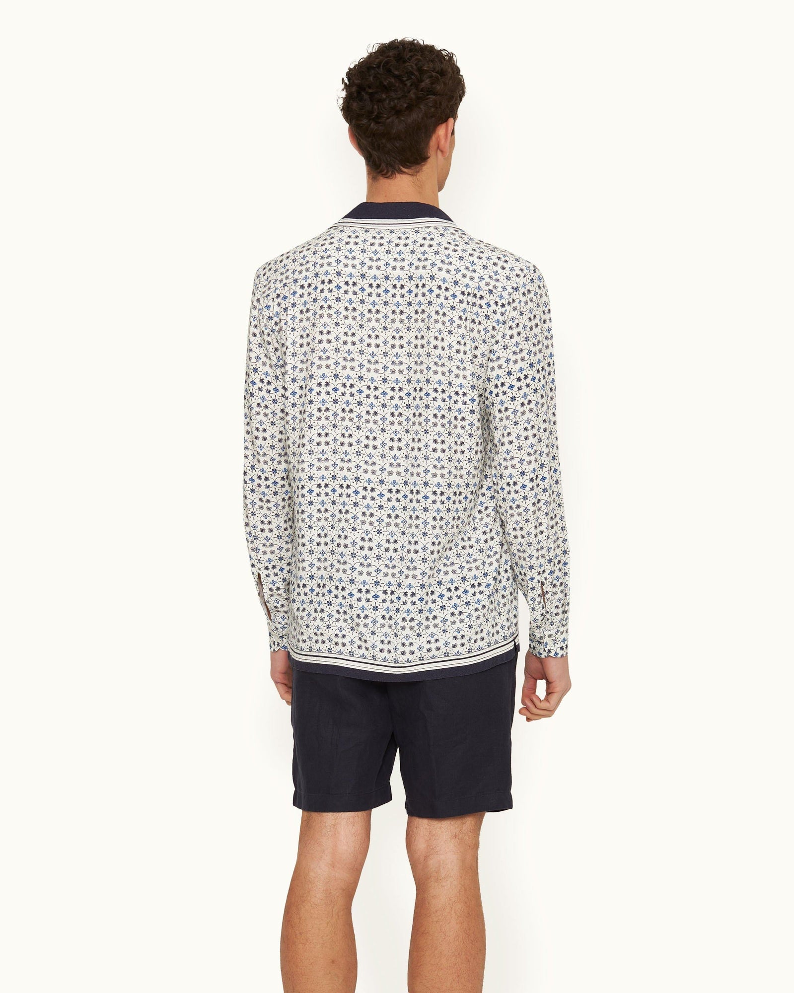 Ridley Fiore Print Relaxed Fit Resort Placket Overhead Shirt in Cashew Colour | Cashew