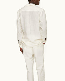Ridley White Sand Relaxed Fit Overhead Embroidered Yoke Linen Shirt | White Sand