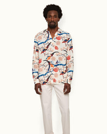 White Sand Relaxed Fit Classic Collar Open Placket Flight Of Fantasy Shirt | White Sand