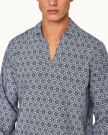 Ridley Azul Blue Roseate Print Relaxed Fit Overhead Shirt | Azul Blue