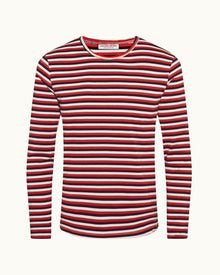 Sammy Stripe Ink/Summer Red/White Sand Stripe Long-Sleeve Cotton T-shirt | Ink/Summer Red/White Sand
