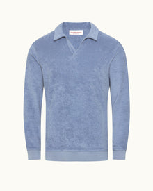 Santino Classic Fit Organic Cotton Towelling Polo Shirt In Springfield Blue | Springfield Blue