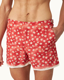 Setter Budding Life Print Shorter-Length Swim Shorts Woven In France in Cinnamon Summer Red colour | Cinnamon Summer Red