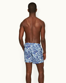 Setter Lagoon Blue Palmed Shorter-Length Swim Shorts | Lagoon Blue