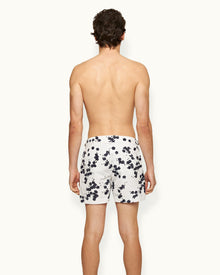 Blossom Print Shorter-Length Swim Shorts In Night Iris Blue/Plum Colour | Night Iris