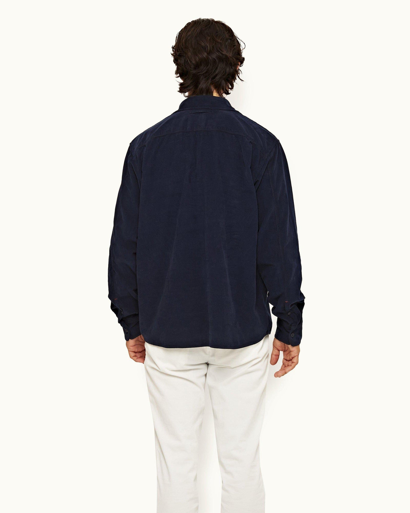 Midnight Navy Cord Easy Fit Cotton Overhead Shirt | Midnight Navy