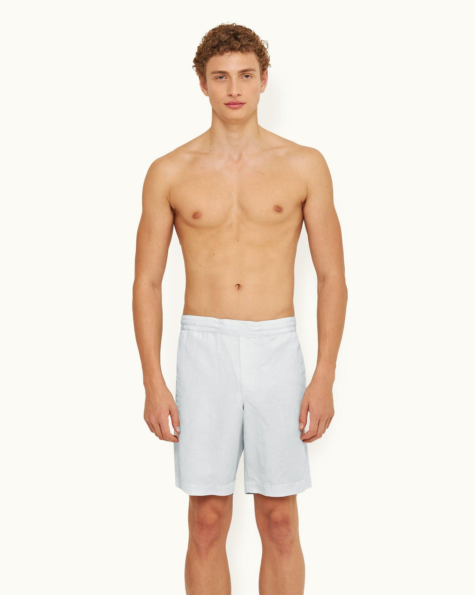 Serenity Blue Relaxed Fit Side Panel Cotton-Linen Shorts | Serenity Blue