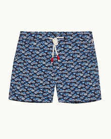 Standard Night Iris/Powdered Sky Floral Fantasy Mid-Length Drawcord Swim Shorts | Night Iris/Powdered Sky