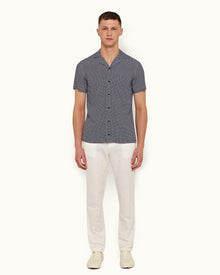 Navy/White Seglas Geometric Print Capri Collar Shirt | Navy/White