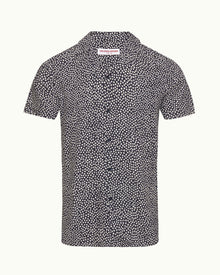 Travis Towelling Star Print Capri Collar Shirt In Night Iris Blue | Night Iris