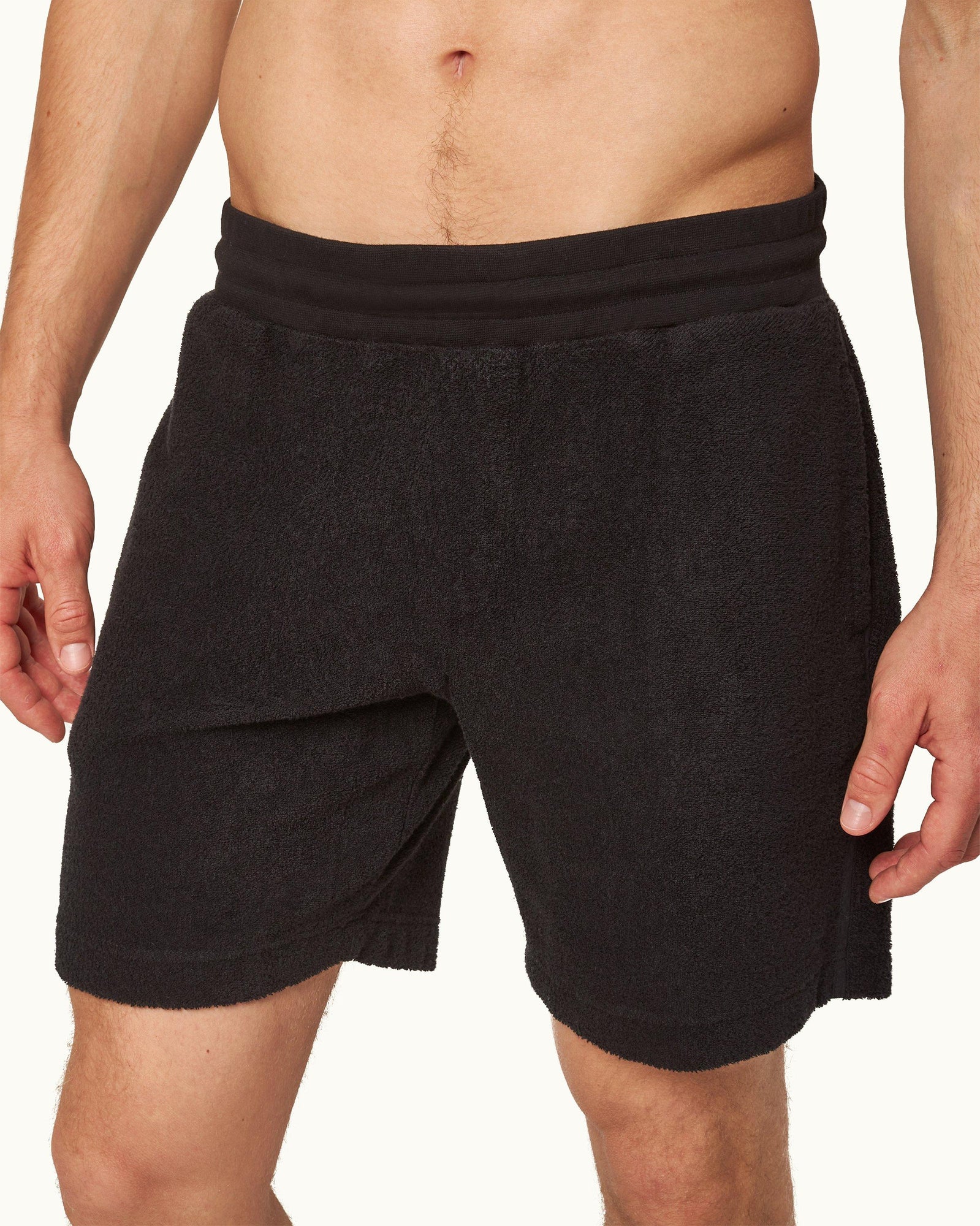 Trevone Classic Fit Stripe Seam Towelling Sweat Shorts | Black