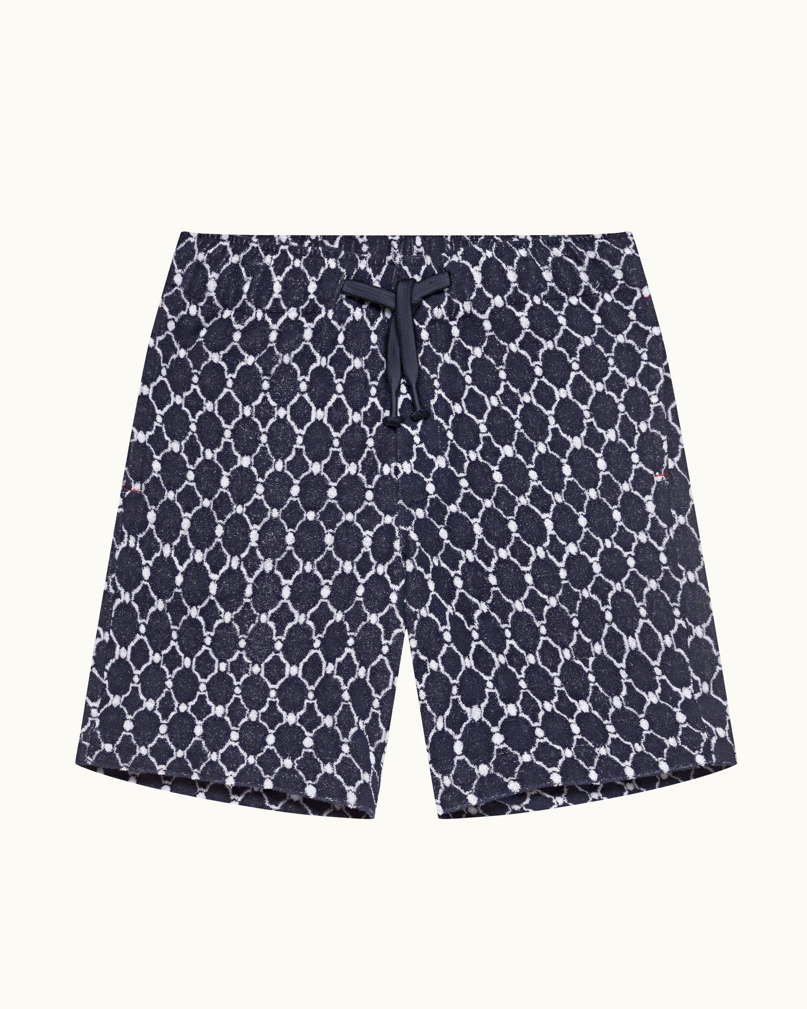 Trevone Towelling Midnight Navy Geometric Tile Towelling Sweat Shorts | Midnight Navy