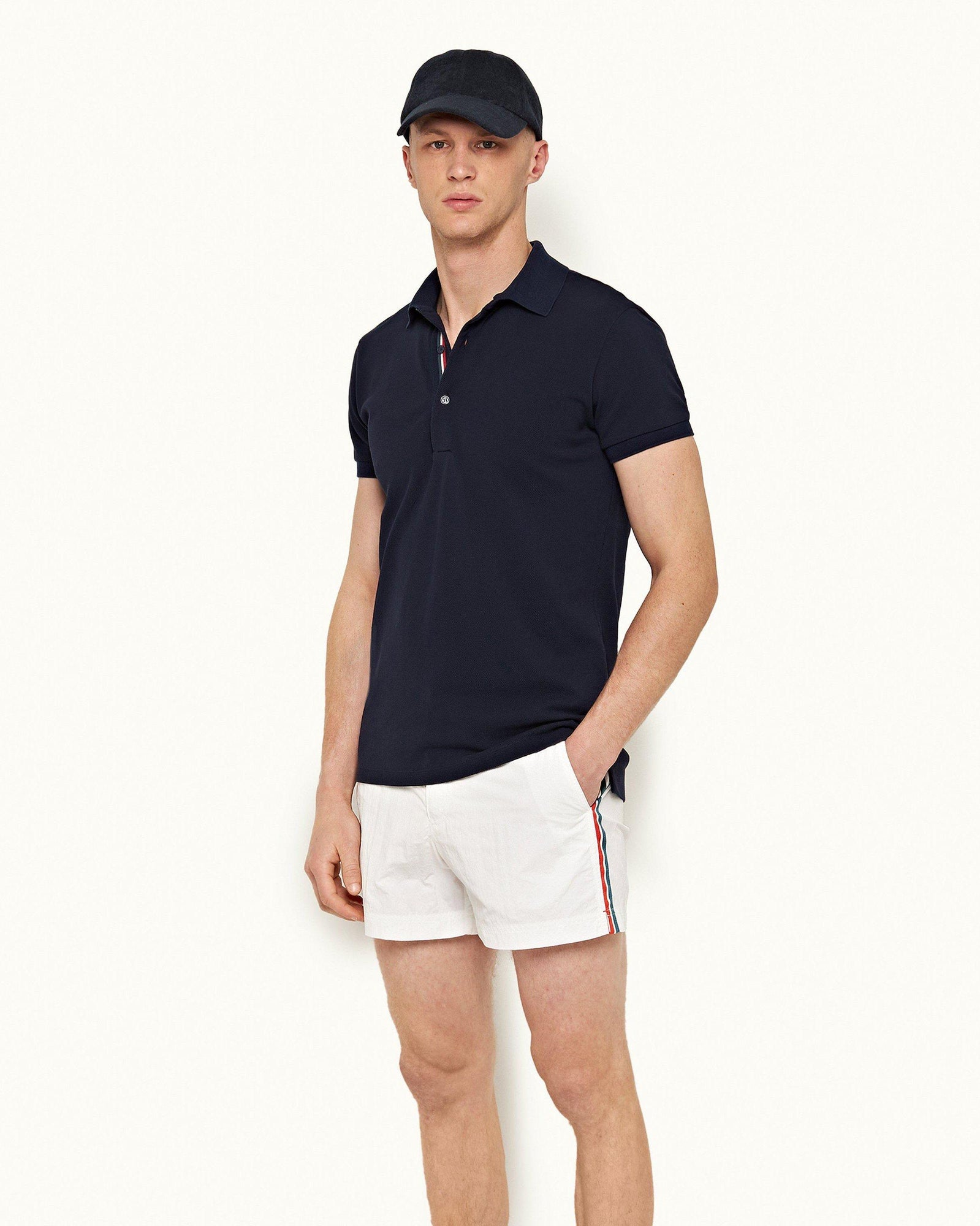 Navy O.B Stripe Organic Cotton Polo Shirt | Navy