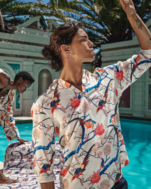 White Sand Relaxed Fit Classic Collar Open Placket Flight Of Fantasy Shirt | White Sand