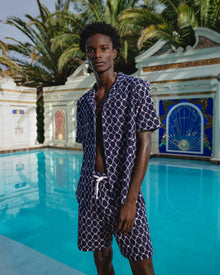 Howell Towelling Midnight Navy Geometric Tile Relaxed Fit Towelling Shirt | Midnight Navy