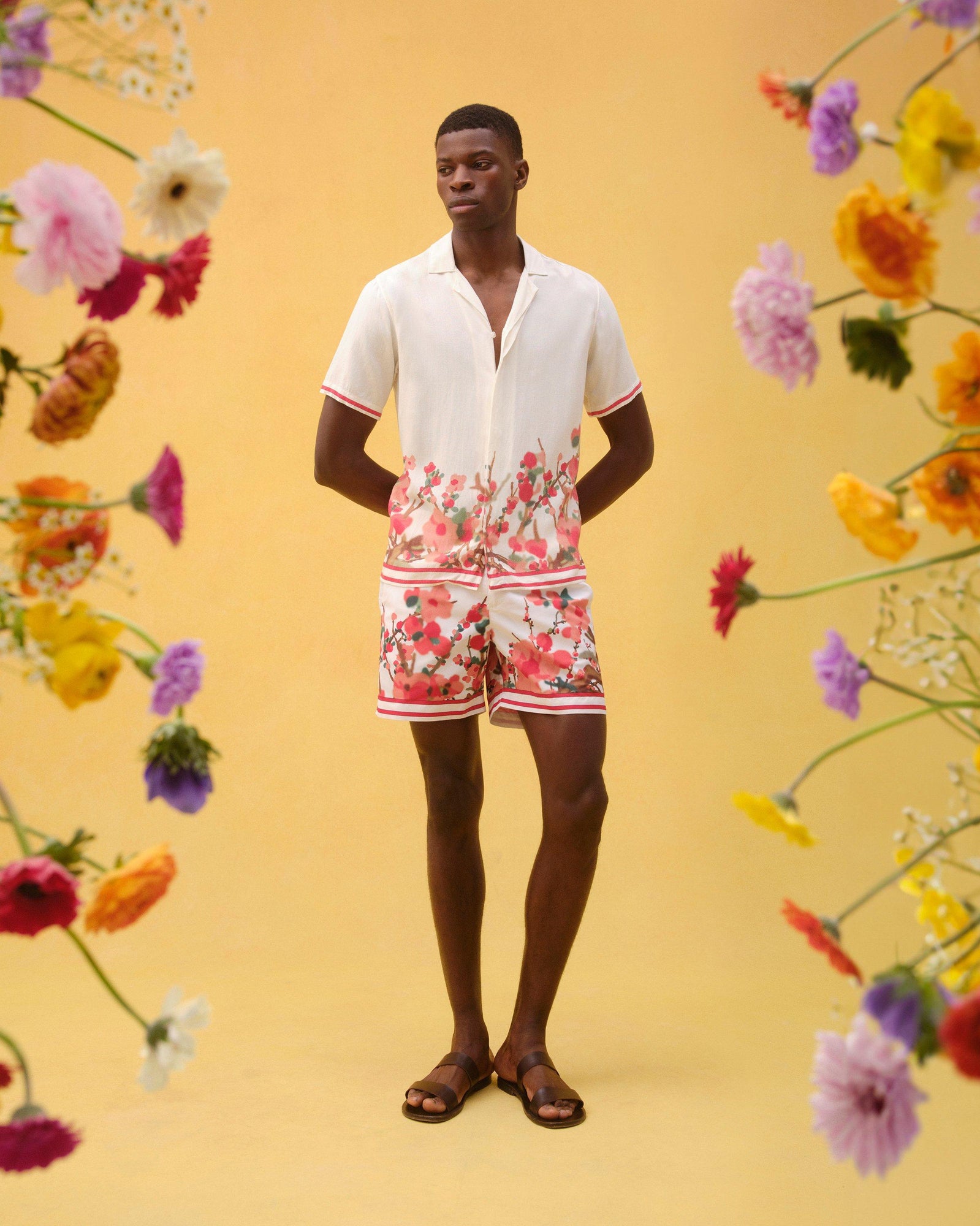 Maitan Blossom Season Print Relaxed Fit Capri Collar Shirt In Red | Red