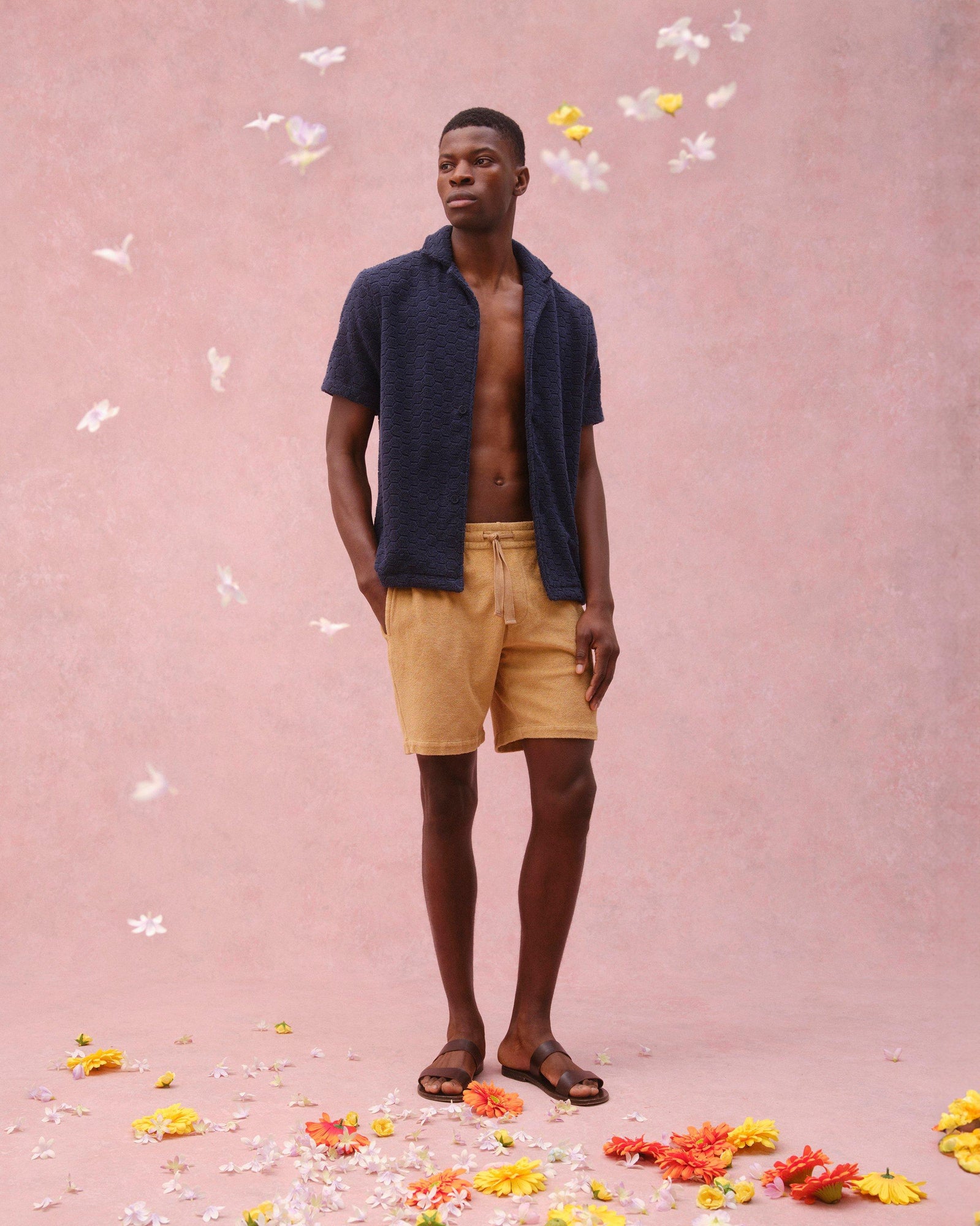 Classic Fit Double-Faced Towelling Sweat Shorts In Biscuit Colour | Biscuit