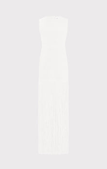 Ottoman Shadow Stripe Fringe Gown | Alabaster