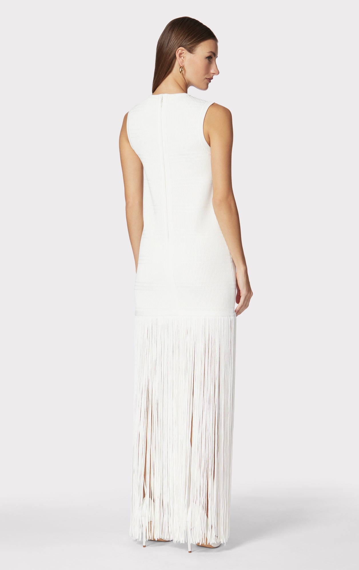 Ottoman Shadow Stripe Fringe Gown | Alabaster