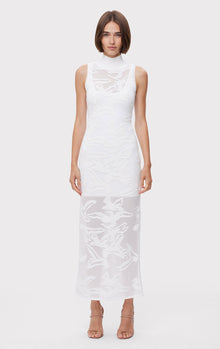 Sheer Jacquard S/L Gown | Alabaster