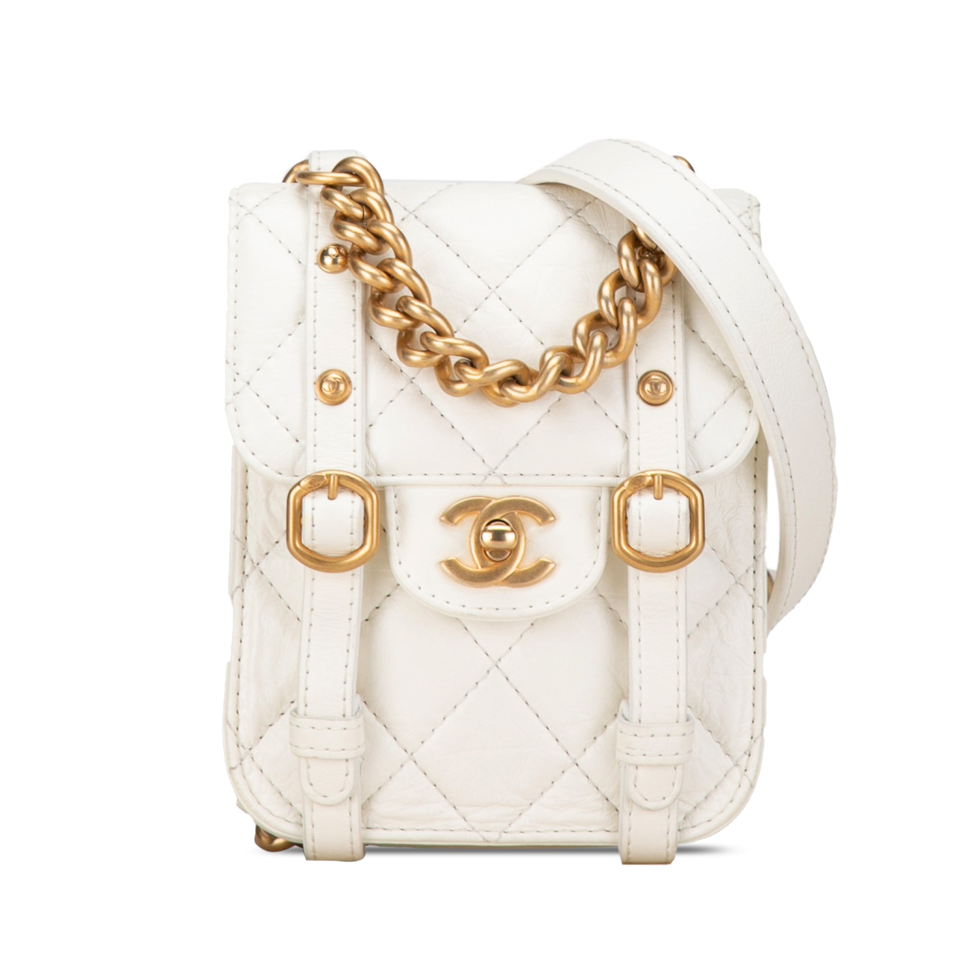 Chanel | Pre-Owned Mini Aged Calfskin City School Flap - II | White/Ivory
