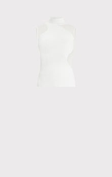 Opaque Sheer Rib Mock Neck Top | Alabaster