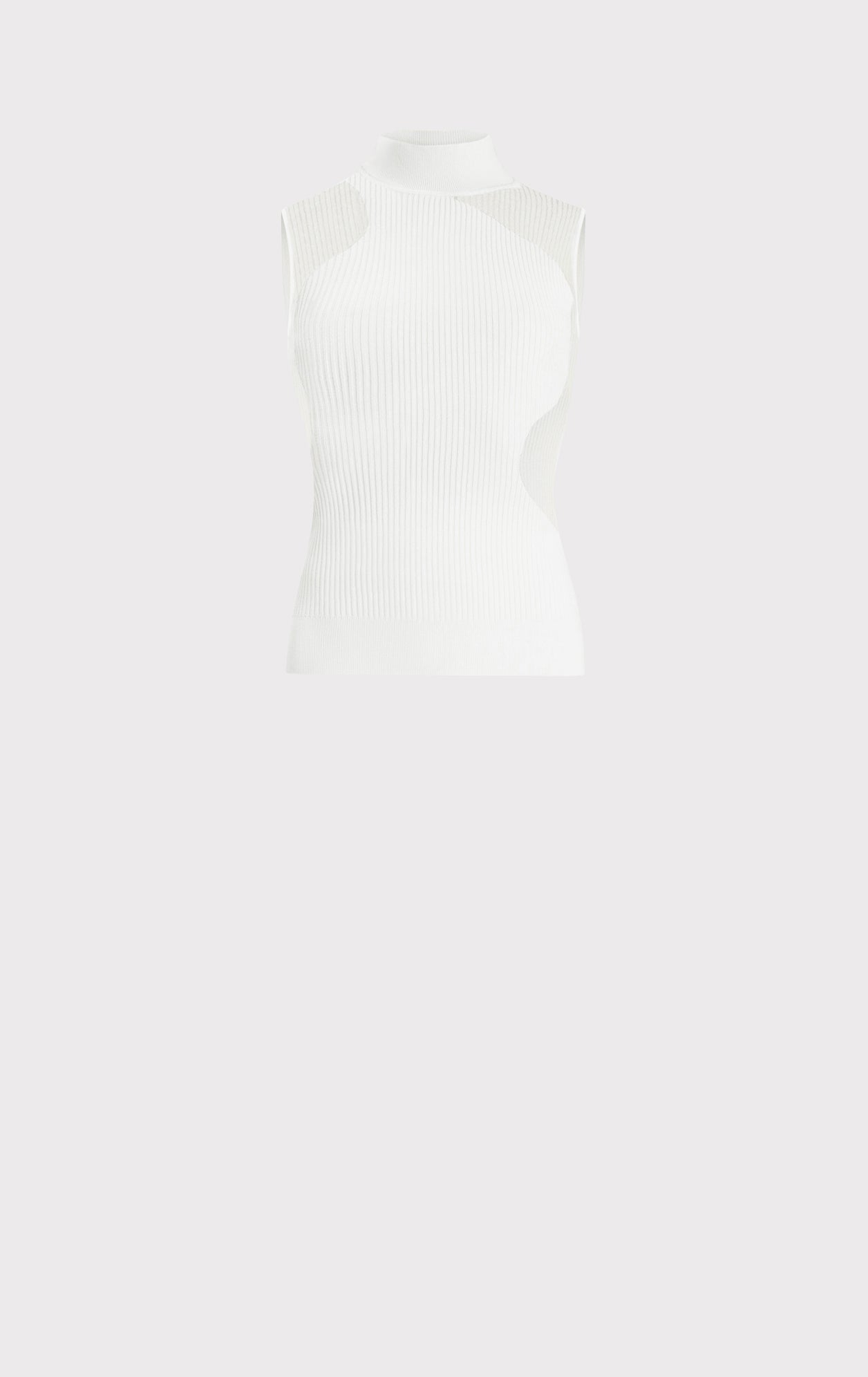 Opaque Sheer Rib Mock Neck Top | Alabaster