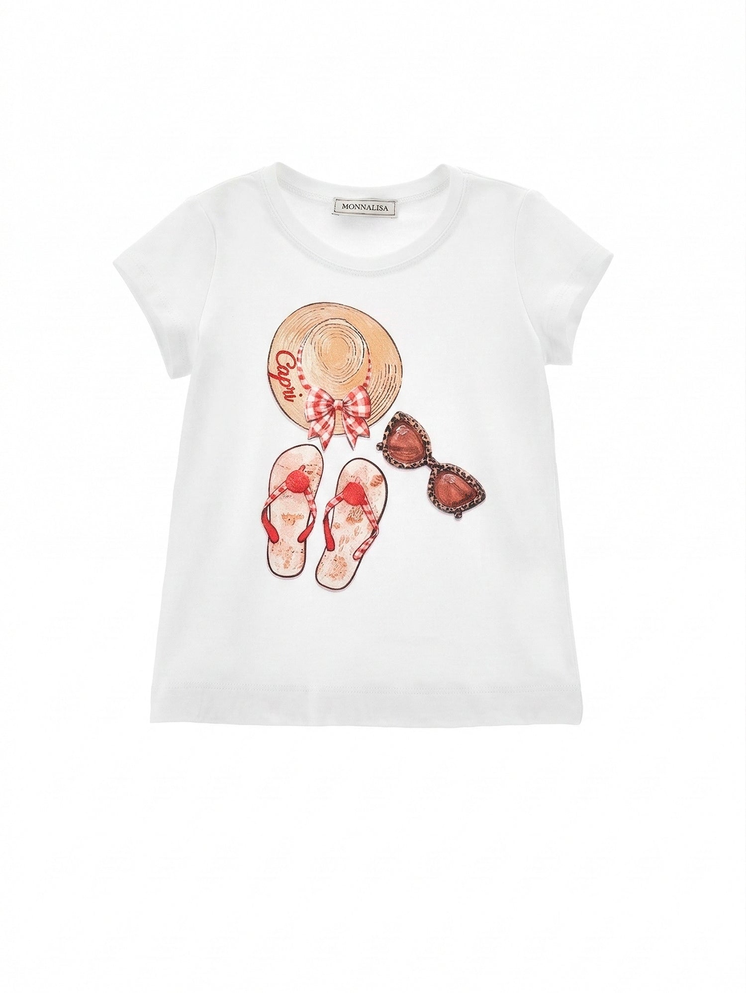 Girls | Beach Time Jersey T-Shirt | White/Red
