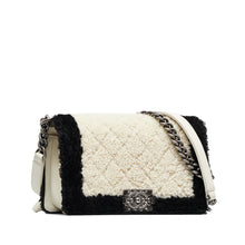 Chanel | Pre-Owned Old Medium Bicolor Shearling Boy Flap | White/Ivory