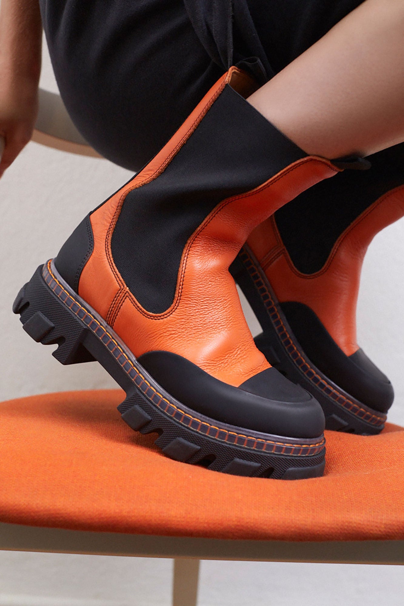 Orange Black Cleated Chelsea Boots | Orangeade
