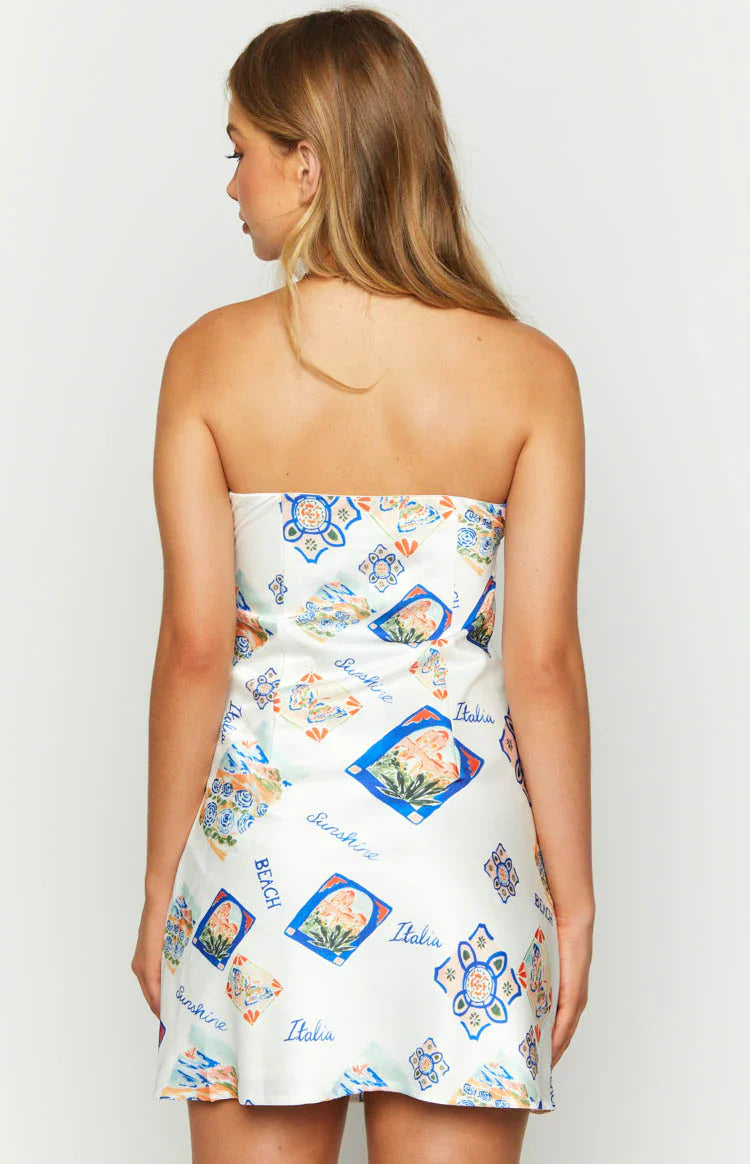 Orion Italia Print Strapless Mini Dress | White
