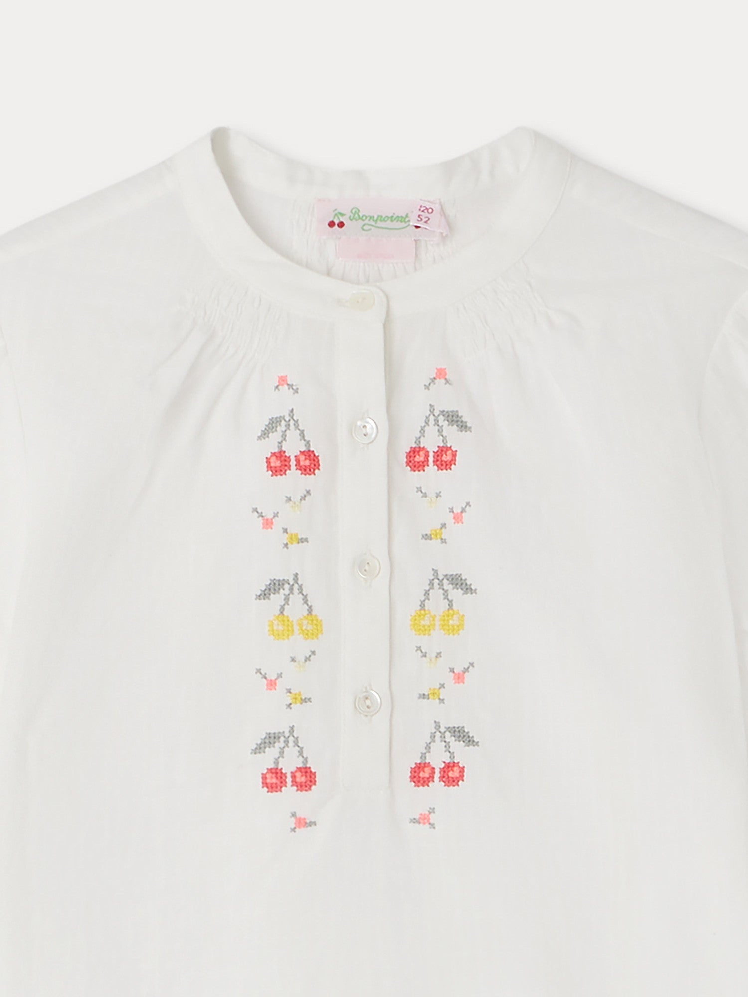 Girl | Greta White Blouse With Cherry Embroidery | Milk White