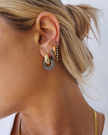 Pave Interlock Hoops | Blue Sapphire Cubic Zirconia | Gold