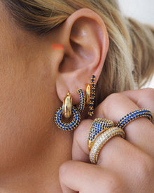 Pave Interlock Hoops | Blue Sapphire Cubic Zirconia | Gold