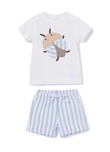 2-Piece Outfit with Beetle Print | White/Airforce Blue
