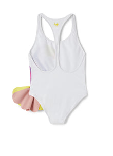 One-Piece Swimsuit with Toucan Print And Sensitive Fabrics Application | White