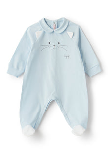 Onesie with Cat Face | Azzurro/Bianco