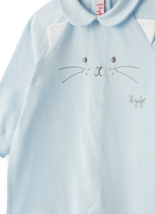 Onesie with Cat Face | Azzurro/Bianco