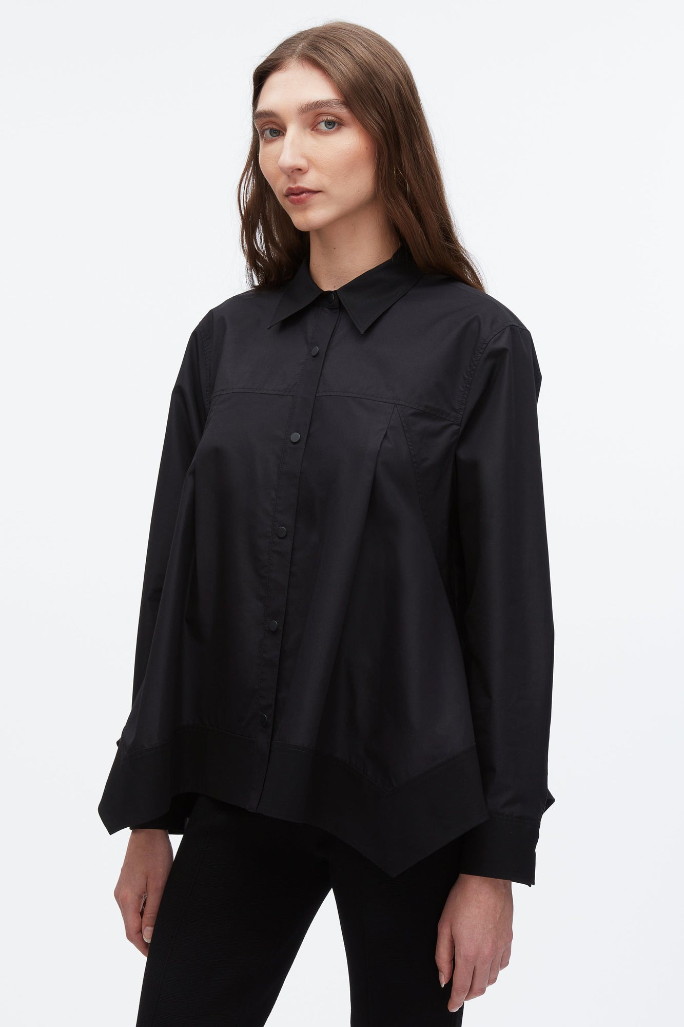 Flounce Hem Poplin Shirt | Black