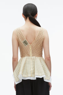 Plaid Organza V-Neck Top | Hay Multi