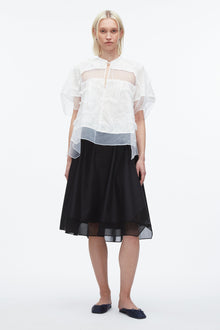 Embroidery Voile Top with Organza Combo | White