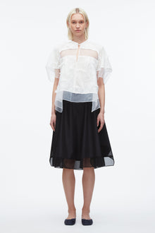 Embroidery Voile Top with Organza Combo | White