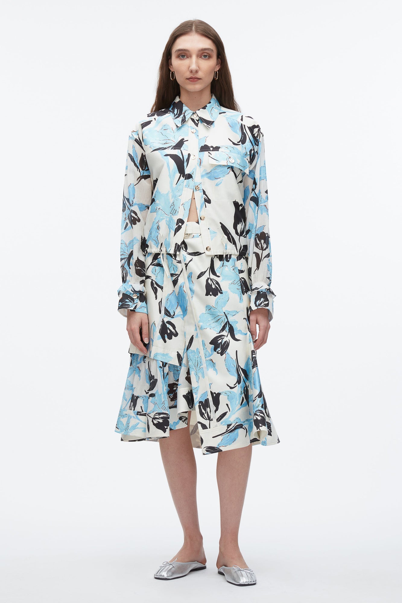 Joyful Tulip Cropped Shirt Jacket | Ivory Multi