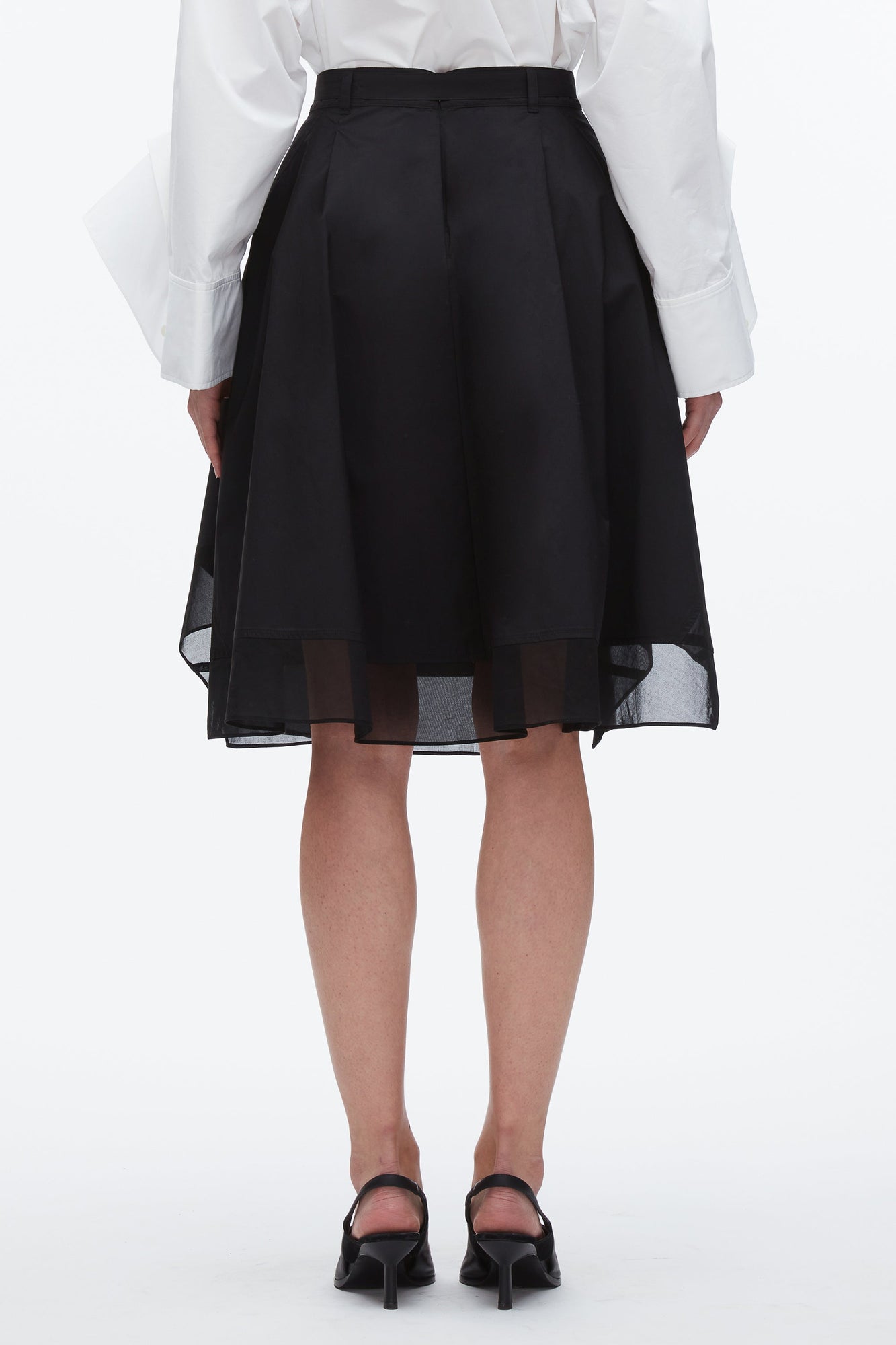 Belted Flounce Skirt with Chiffon Combo | Black
