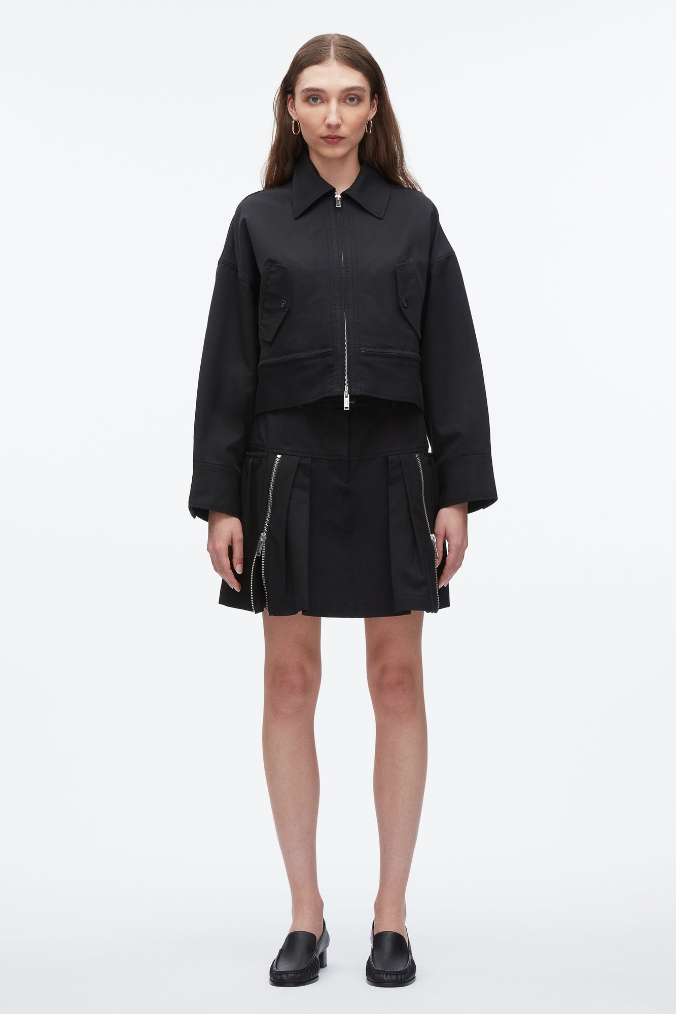 Double Zip Cropped Utility Jacket | Black